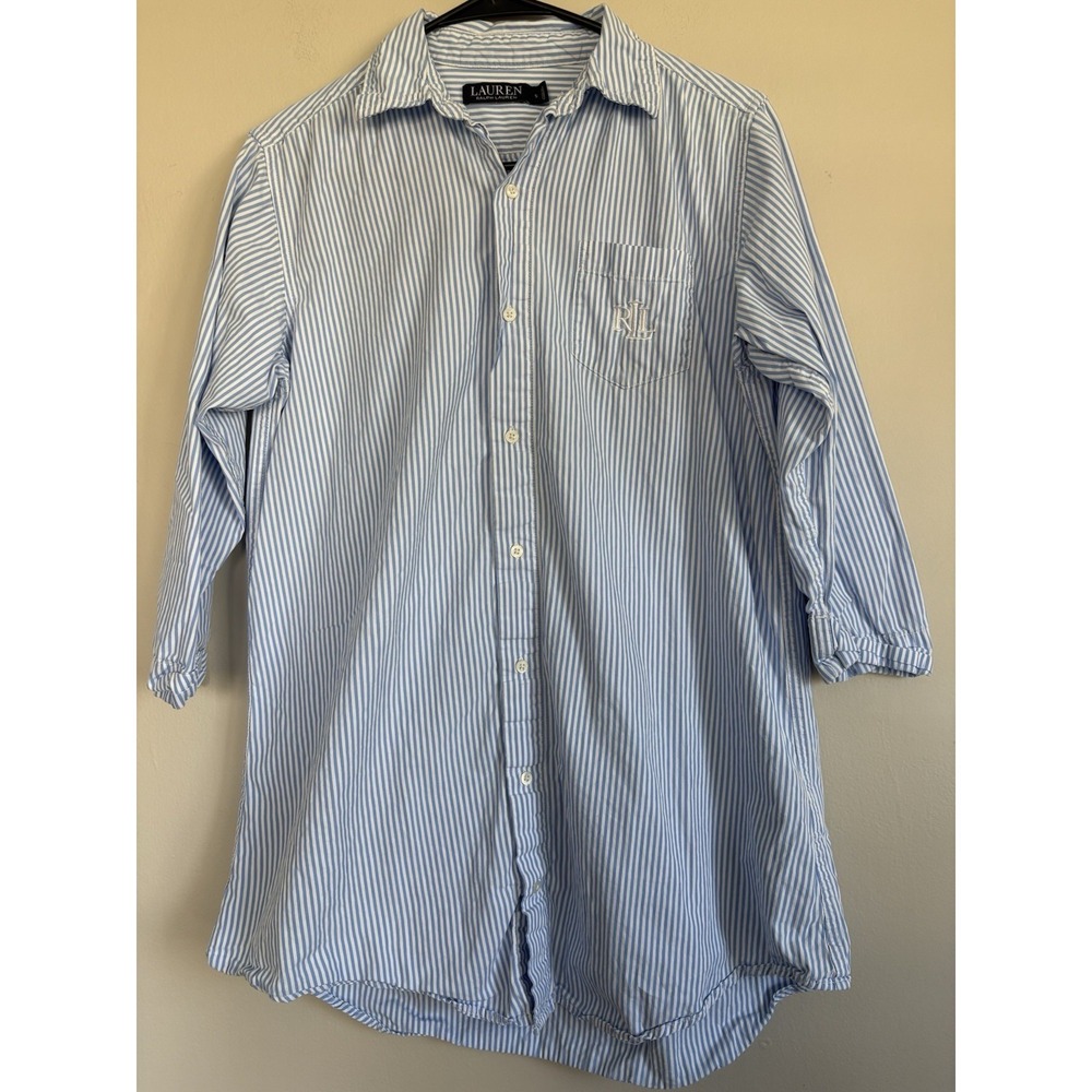 Lauren‎ Ralph Lauren Black Label Pajama Sleep Shirt Blue Striped Cotton SMALL